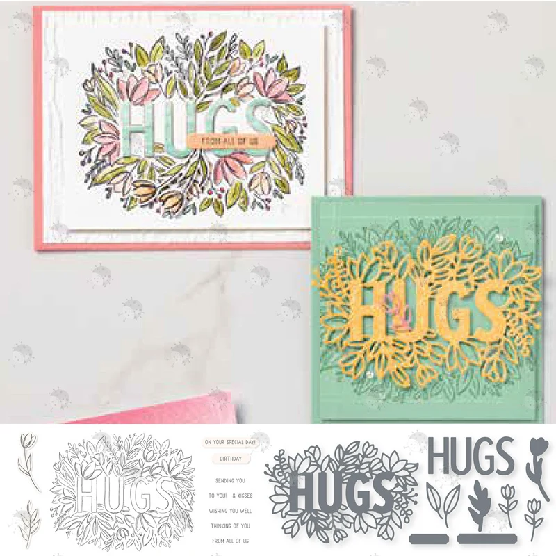 

2022 Hot Sell NEW Flower Leaf Hugs Background Metal Cutting Dies Clear Stamps Diy Paper Cards Album Scrapbooking Decoration Mold