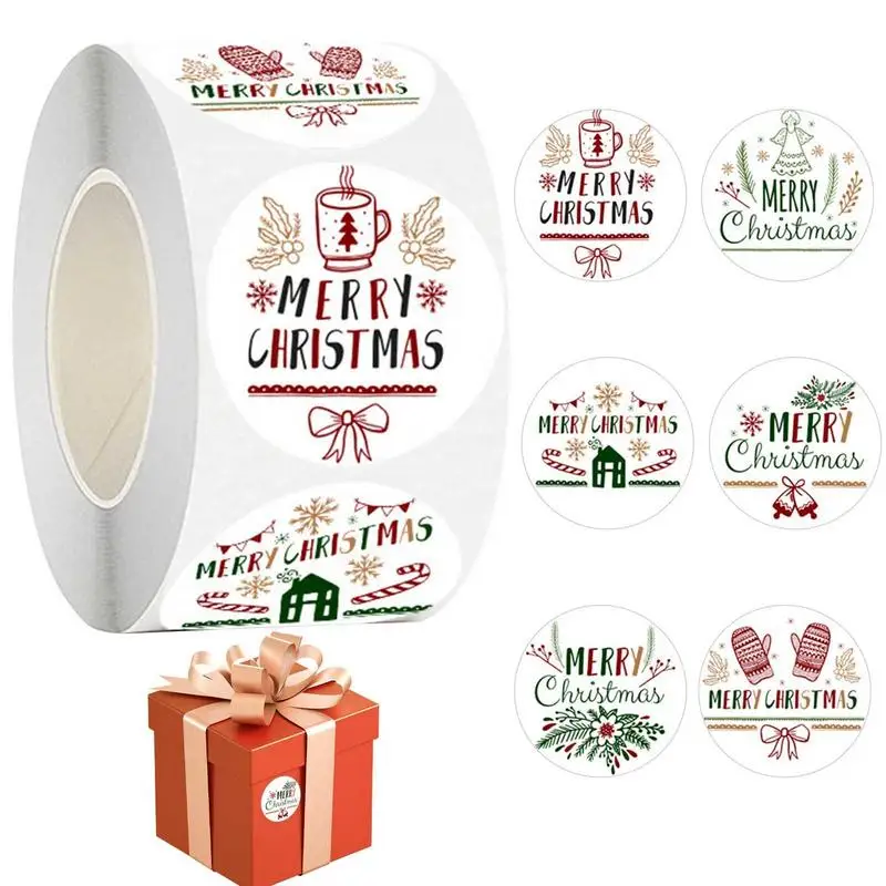 

Gift Label Stickers Christmas 500pcs/roll Merry Christmas Roll Stickers 1.5 Inch Round Christmas Tags Envelope Sticker Home