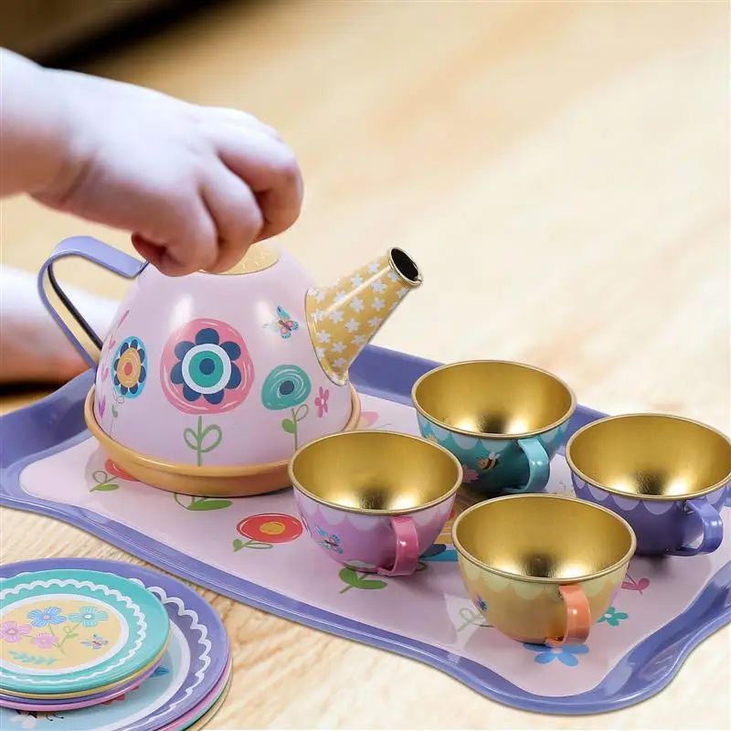 Детский имитационный чайник набор чашек десерт кондитерские изделия жестяная