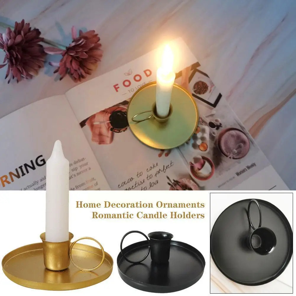 Metal Candlestick Taper Candle Holder With Handle For Tablet