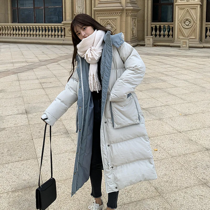 2022 Women Harajuku Loose Mid-length Big Pocket Warm Long Parka Cotton Jacket Long Parka Coat Thichkened Winter Jacket