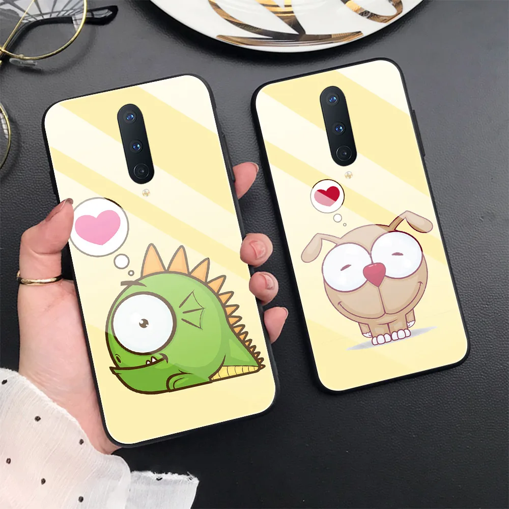 

Cartoon Cute Tempered Glass Phone Case For Oneplus 8 Pro 8T 7T 7 6T 6 Nord Pro Capa for one plus 8pro 1+7t 1+8t 1+6 1+6t Covers