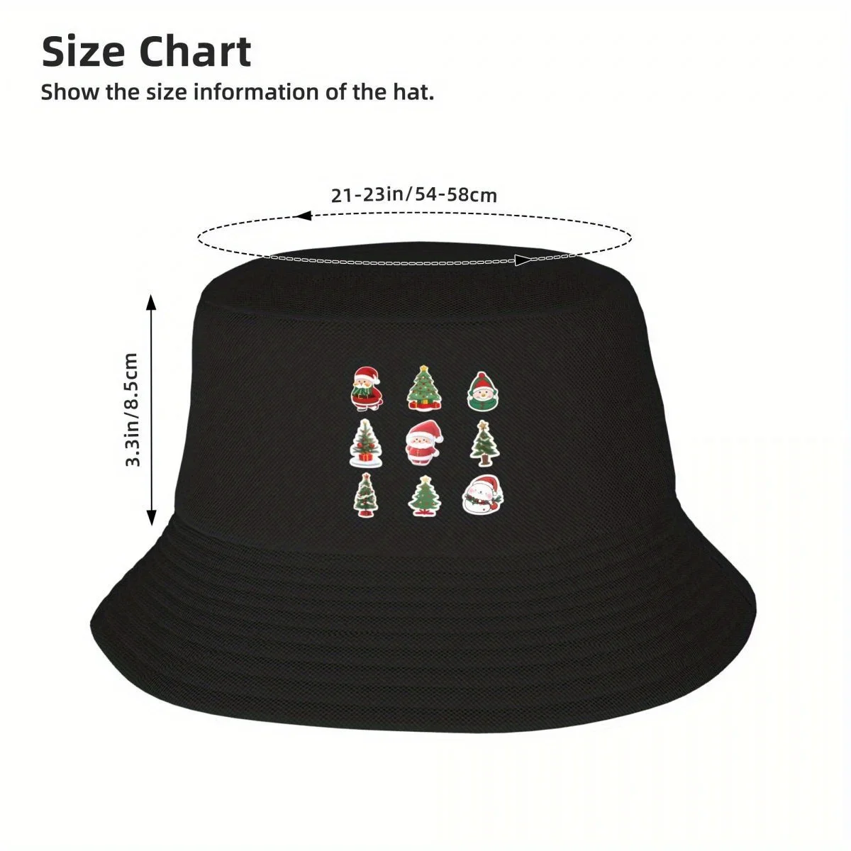 Фото 2026 Christmas Stickers Bucket Hat черная солнцезащитная кепка | -F- |   Кепки для мужчин и женщин №4