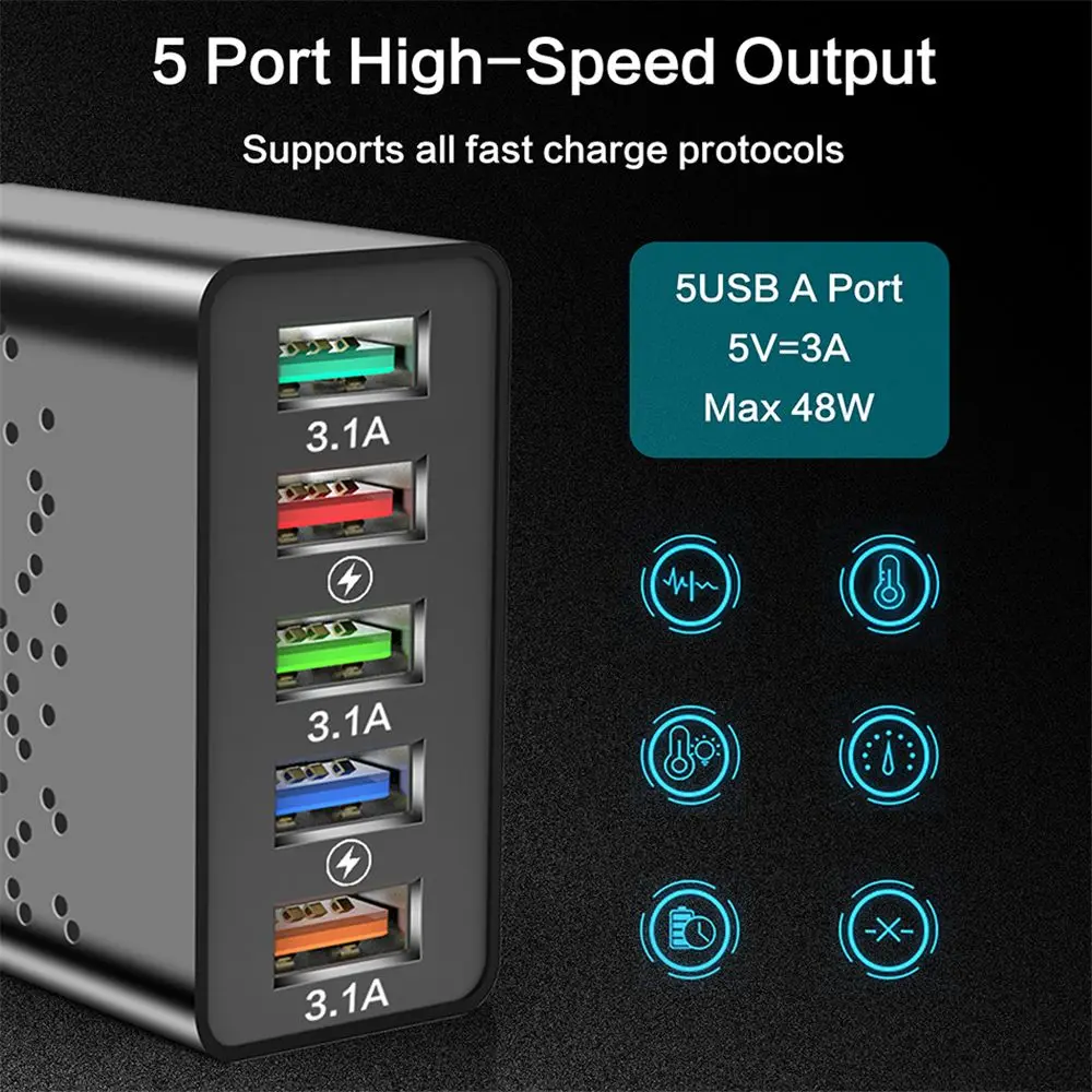 Новинка 5 USB-портов быстрое зарядное устройство с вилкой для ЕС и США адаптер 48 Вт