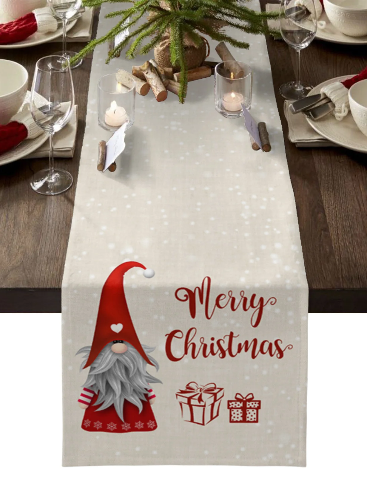

Christmas Gnome Snowflake Table Runner Cotton Linen Wedding Decor Table Runner Christmas Home Table Decor Tablecloth