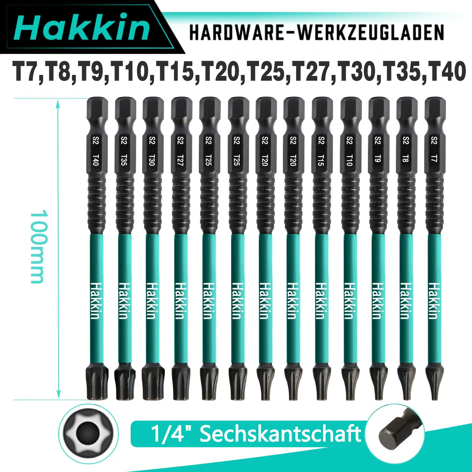 Набор бит Torx, 13 шт., устойчивые к несанкционированному доступа, ударные биты Torx со звездами, 1/4 дюйма, шестигранный хвостовик, 100 мм, отвертка T5 ~ T40, набор бит