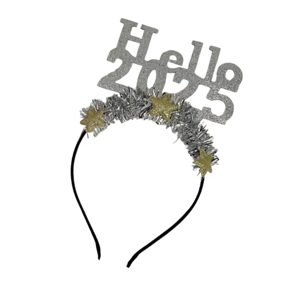 Hello 2025 Повязка на голову с Новым годом и блестками звезда Рождественский головной