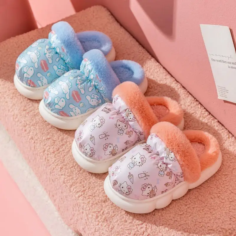 

Милые тапочки Sanrio Hellokitty Cinnamoroll, хлопковые тапочки, Нескользящие теплые и красивые домашние тапочки для девочек на осень и зиму