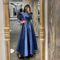 sumnus vintage blue long prom dresses full sleeves 2022 stain lace ankle length o neckline robes de soir%c3%a9e robes de soir%c3%a9e