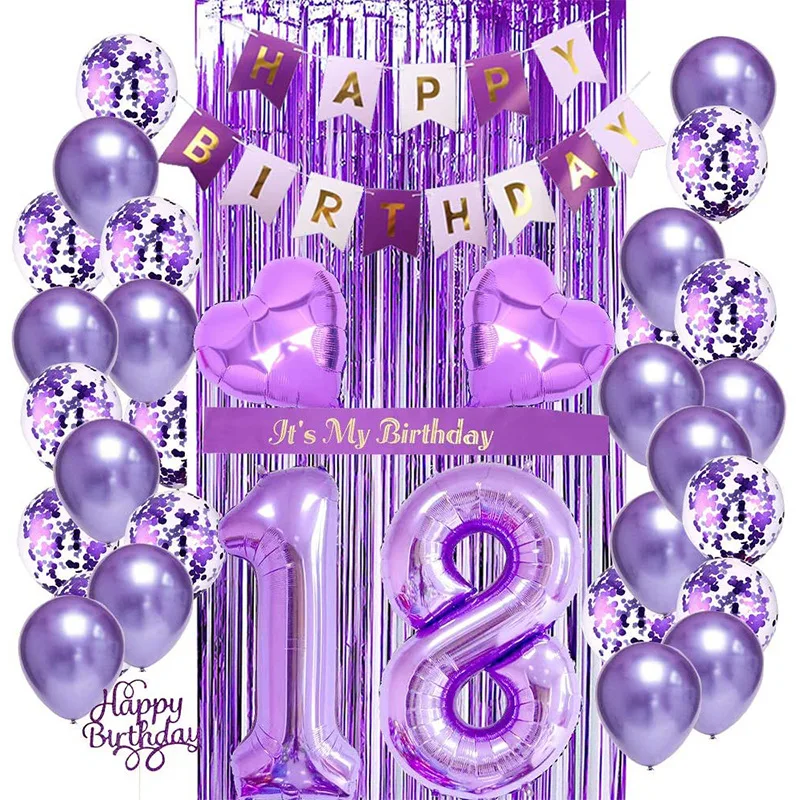 

Металлические фиолетовые воздушные шары SURSURPIRSE, украшение для торта, вечеринки в честь Дня Рождения, 18th 21th 30th 50th, аксессуары для вечеринки