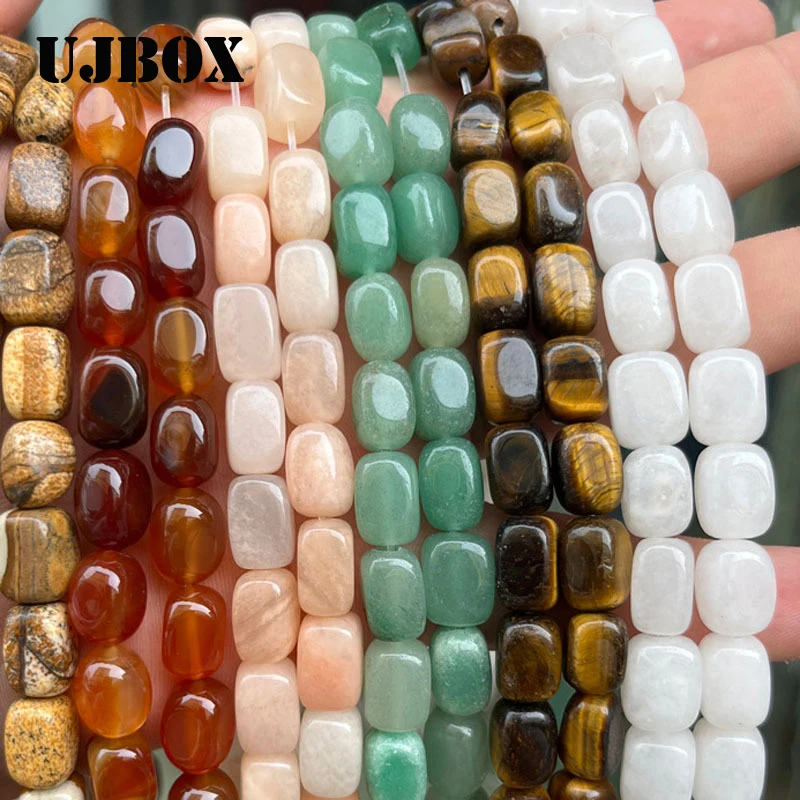 

7*11mm Rectangular Natural Stone Agates Turquoises Tiger Eye Jades Loose Spacer Beads For Jewelry Making DIY Bracelet Necklace