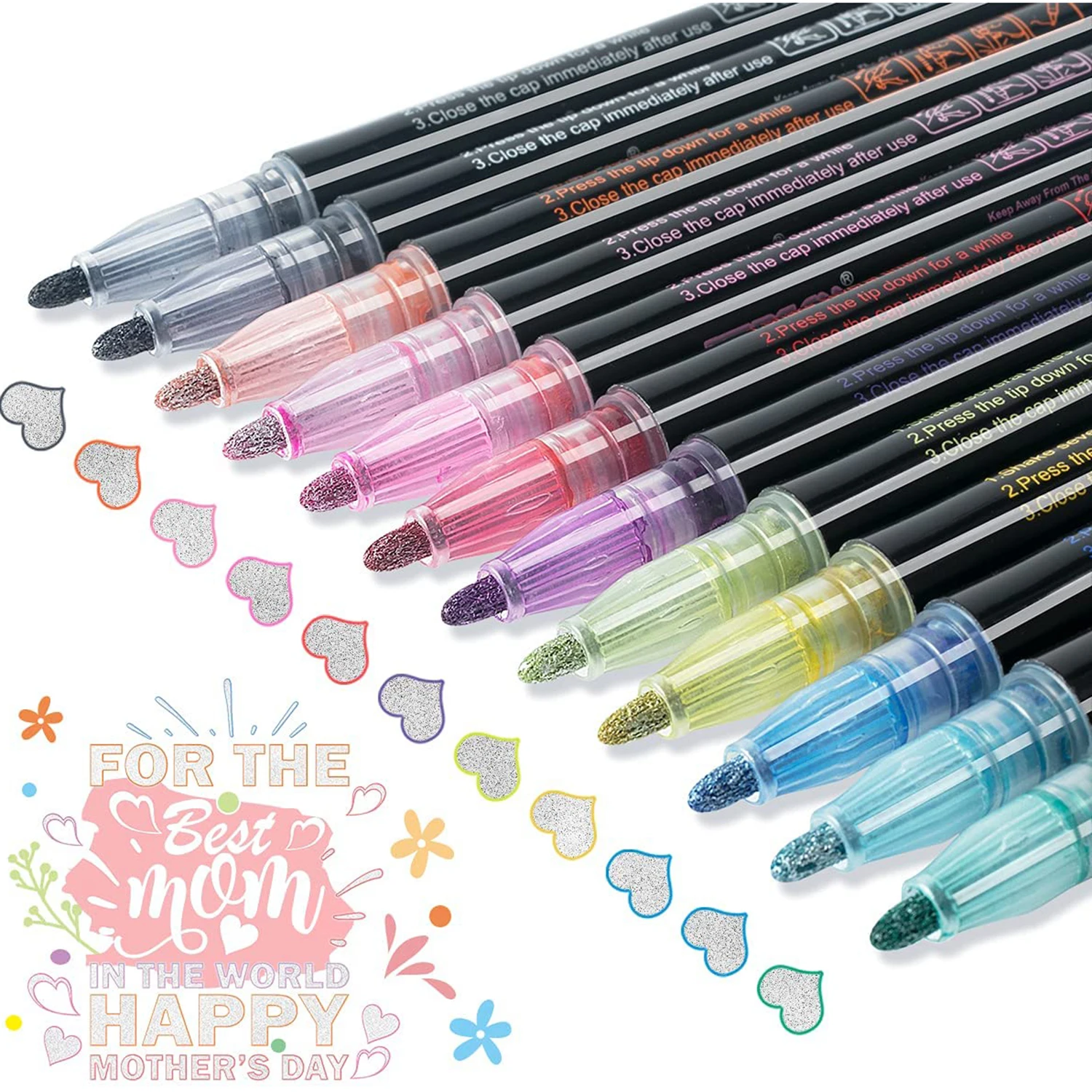 12/24 Colors Double Line Markers Self Outline Metallic Markers Shimmer Glitter Pens Set