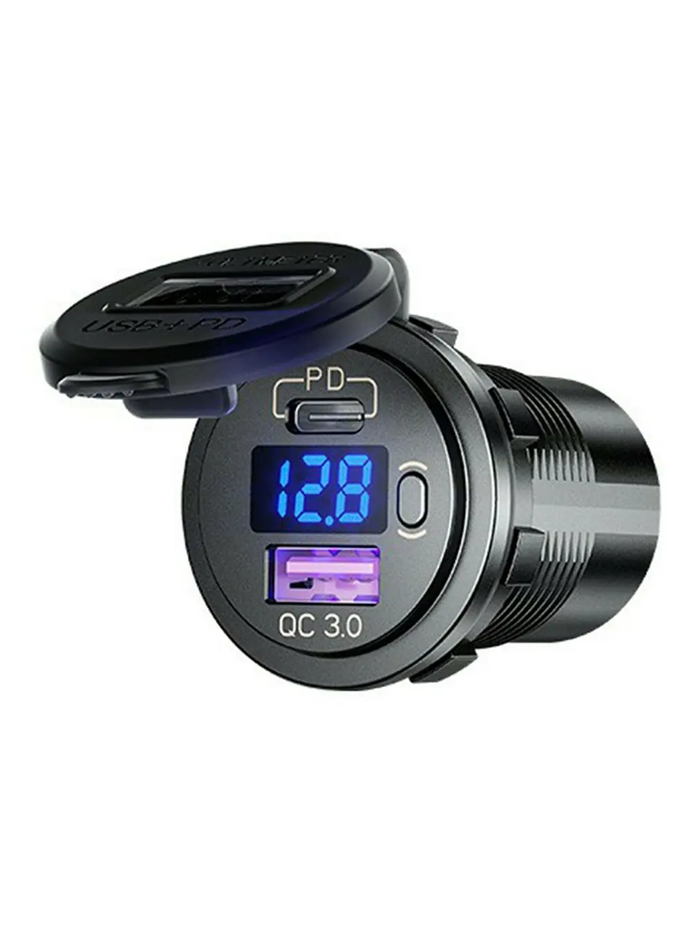 

P21-B Быстрая зарядка автомобиля с 12V PD + USB 18W выходной порт с дисплеем напряжения Водонепроницаемый подходит для автомобилей мотоциклов аксес...