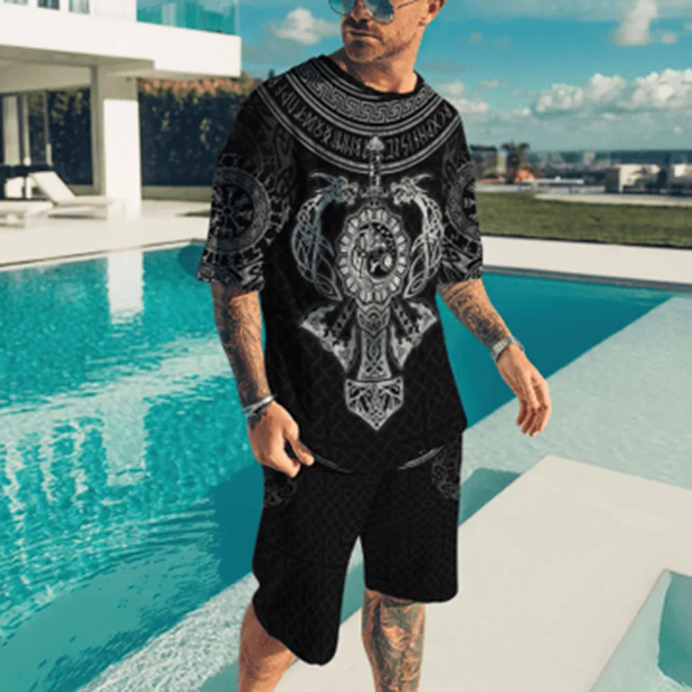 Men's Shorts and T Shirt Set Outfits Outdoor Street Short Sleeve 3D Print Clothing Graphic Prints Technology Crew Neck 3D Print