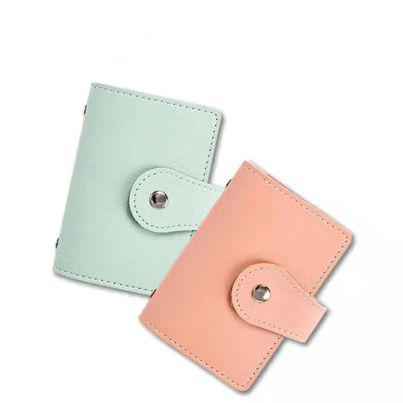 

Four Seasons Men's And Women's New Leisure Card Position Double-Sided Card Bag, Simple PU Leather Solid Color Buckle Card Bag