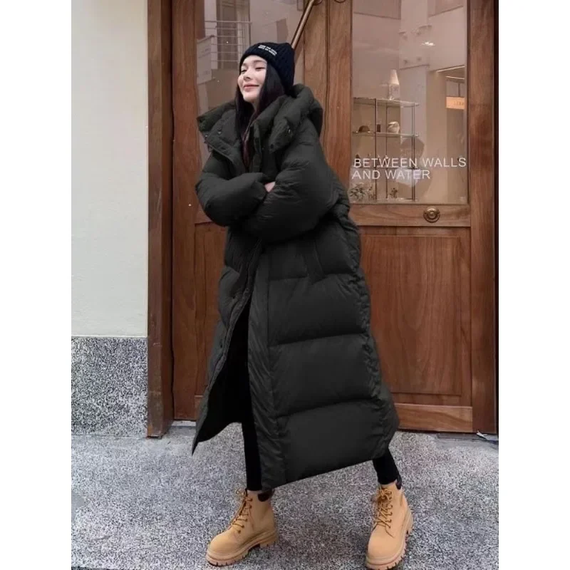 Winter New Korean Edition Mid To Long Knee Over Cotton Jacket for Women Loose Hooded Large Down Thick Coat