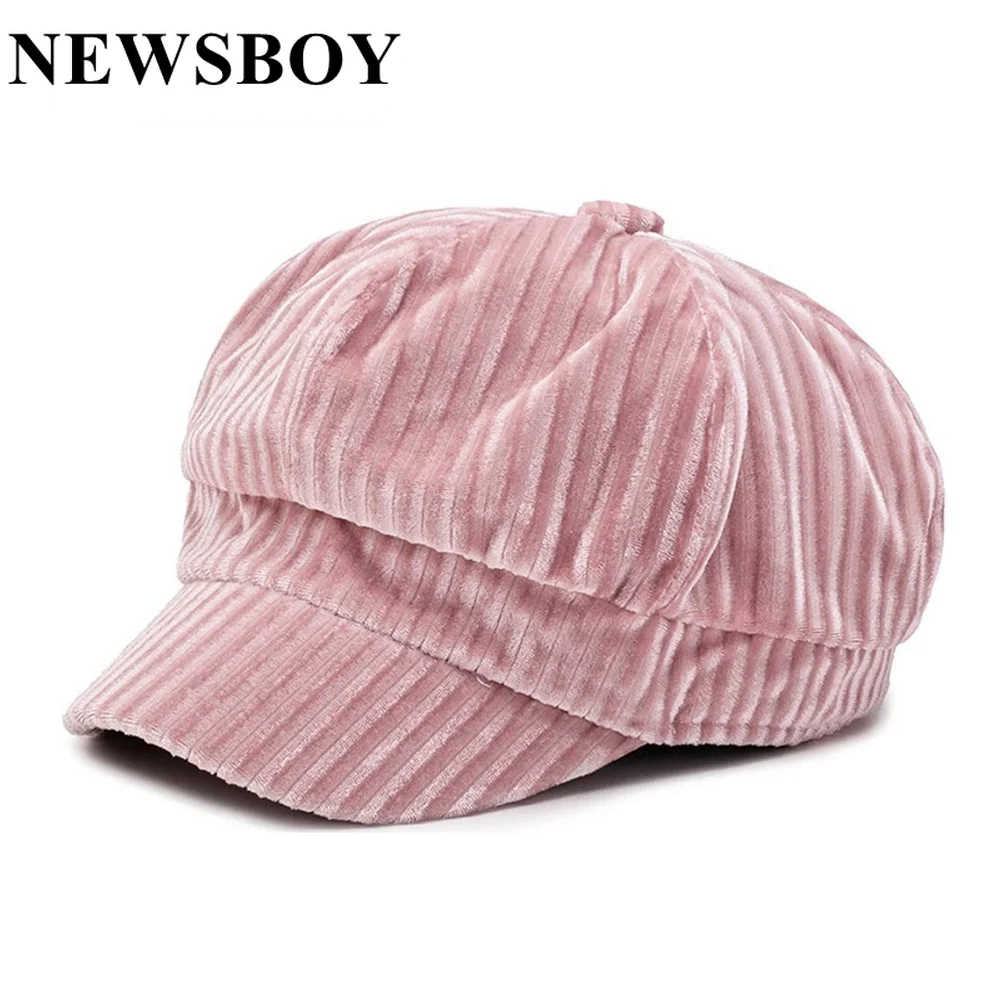 NEWSBOY Velvet Hat Women Pink Beret 