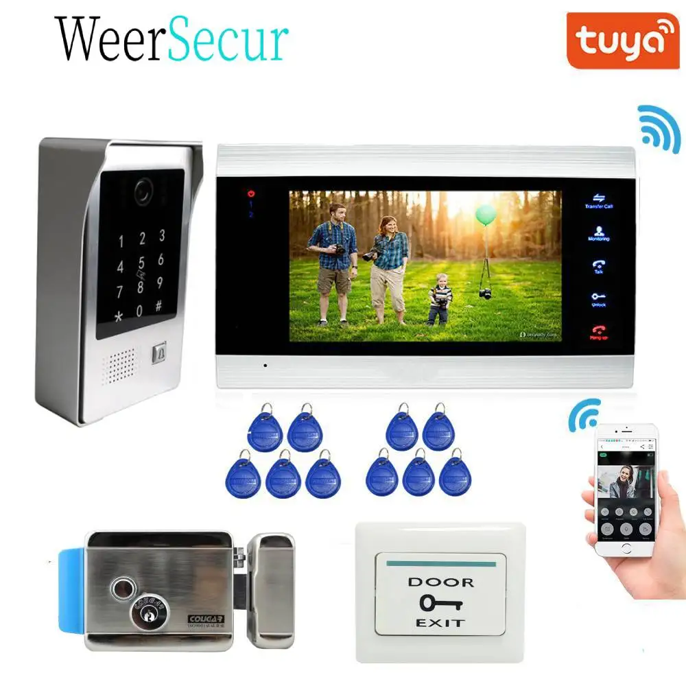 

Free Shipping Wired 7" Record Screen 960P WIFI Video Doorbell Intercom Door Phone RFID Code Keypad Camera Tuya APP Remote Unlock