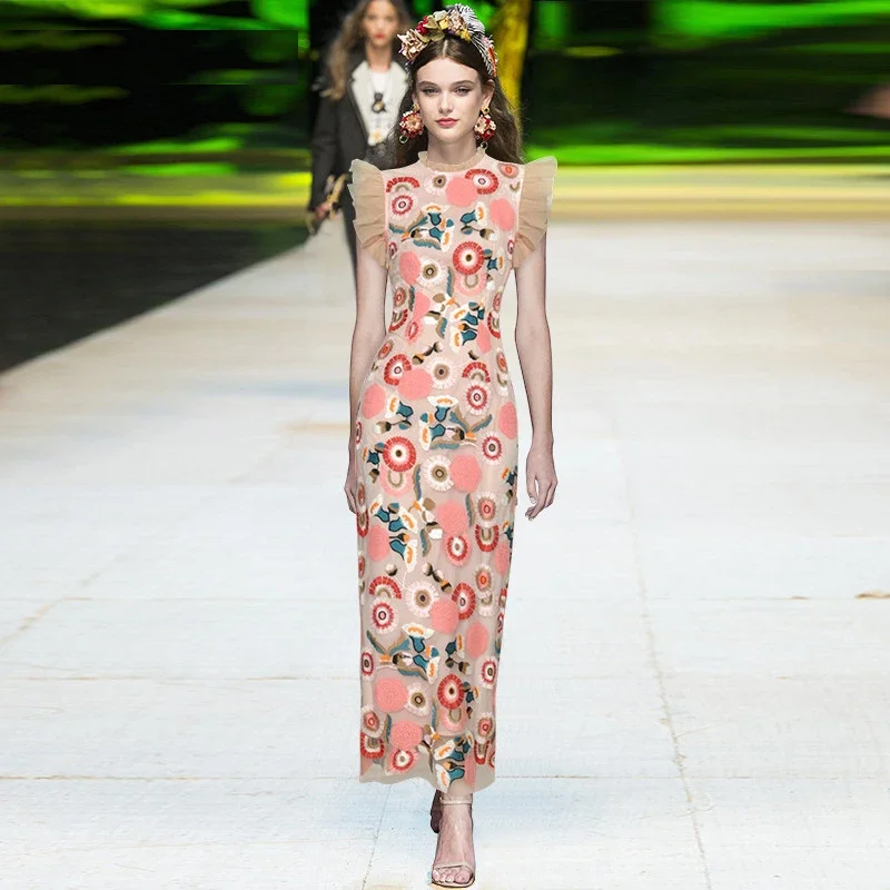 

New Fashion Designer Round Neck Sleeveless Printing Elegant Colours Ankle-Length Summer Dresses for Women 2023