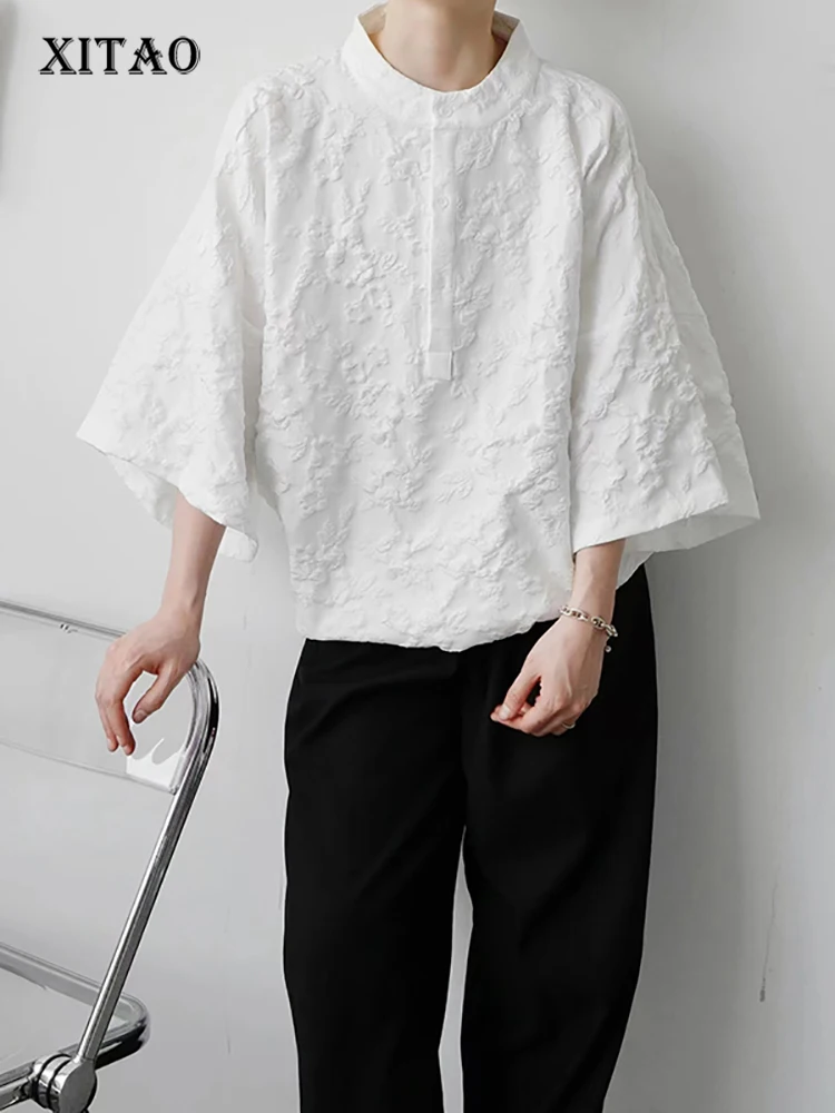 

XITAO Fashion Loose Shirt Solid Color Simplicity Stand Collar Vintage Three-dimensional Embossing Women 2022 Summer New WMD6563