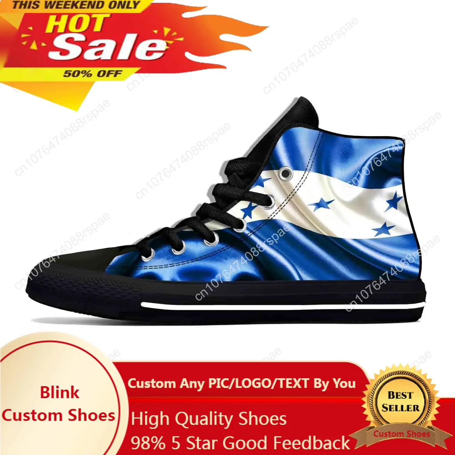 

Honduras Honduran Flag Patriotic Pride Cool Funny Casual Cloth Shoes High Top Comfortable Breathable 3D Print Men Women Sneakers