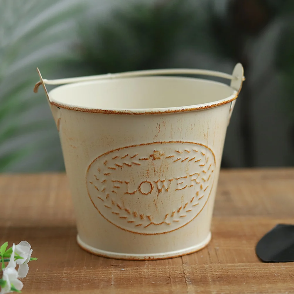 

Plants Decor Rustic Bucket Flower Holder Rustic Jug Vase Bucket Pot Rustic Metal Planters Bucket Planter Handle