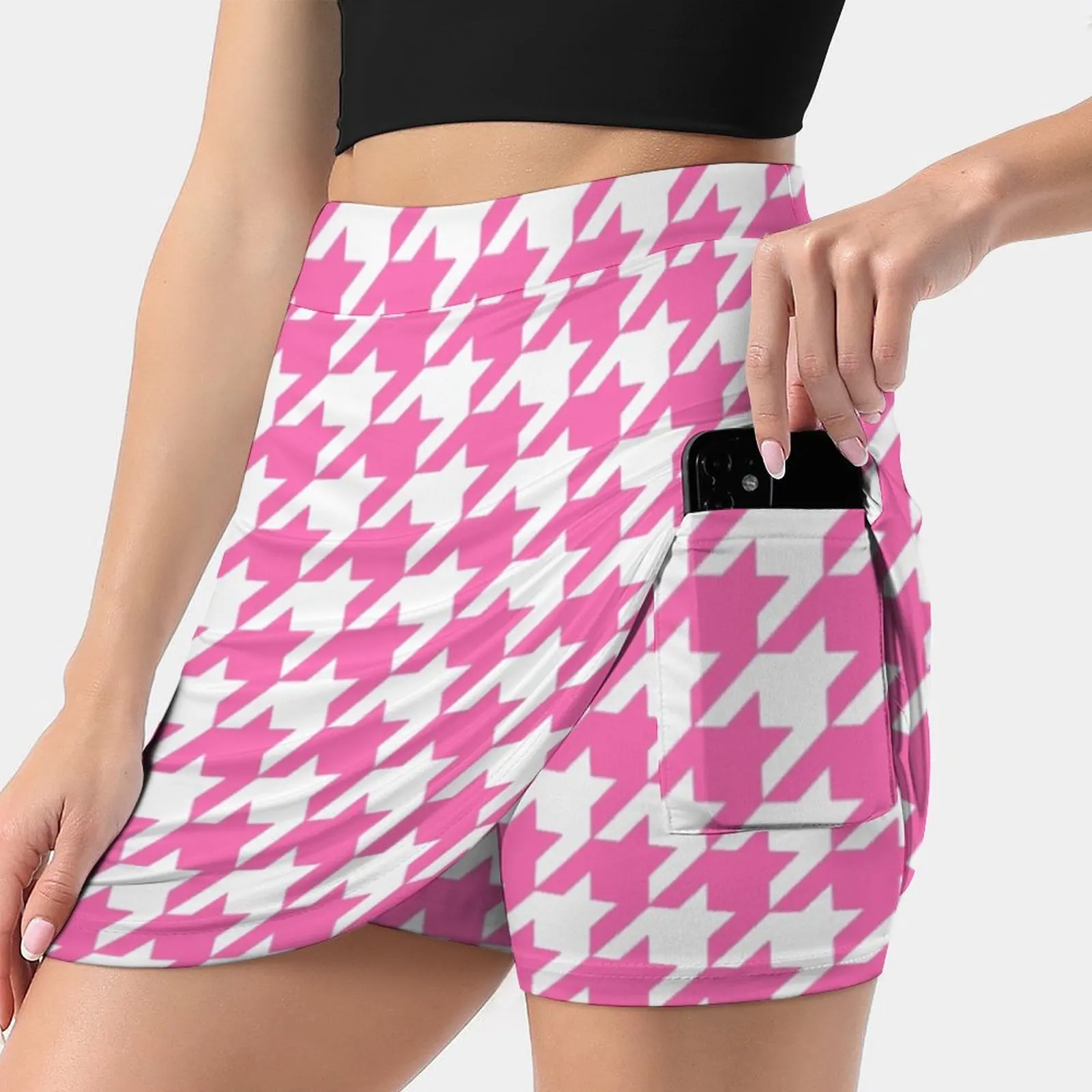 

Hot Pink Houndstooth Women Sports Lining Skirt Tennis Dance Fitness Short Printed Skirts Pink Hot Pink White Houndstooth Hounds