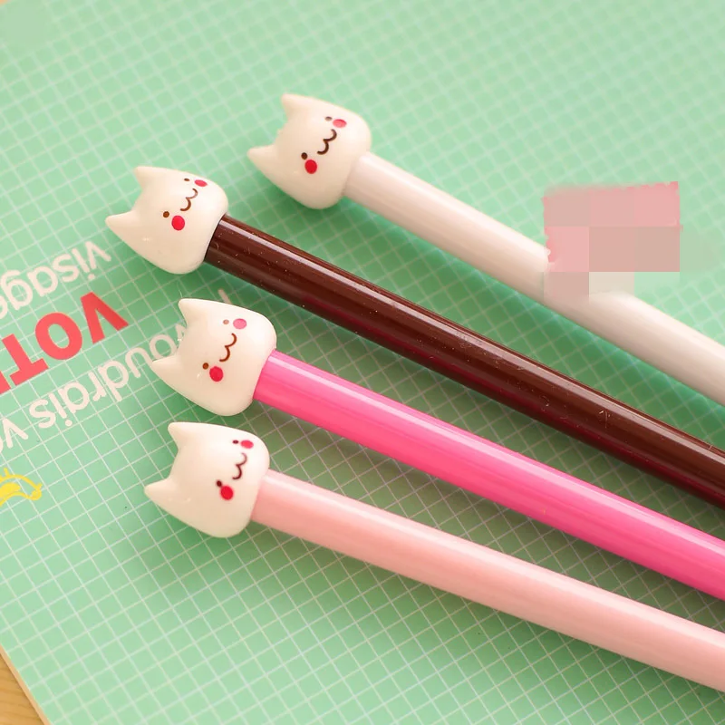 24 Pcs Creative Small White Cat Head Black Writing Supplies Gel Pens Set  Student Gel Pens Wholesale Student Stationery
