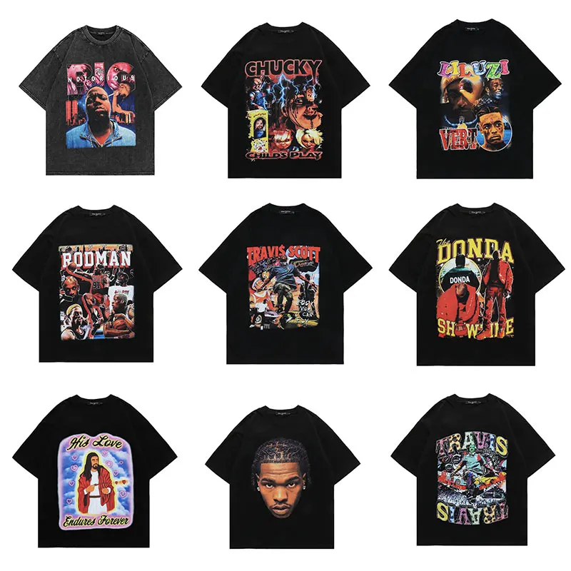

Kendrick Lamar Biggie Smalls Cactus Jack Lil Uzi Vert Kanye West Tshirt Good Guy Chucky Tees Dennis Rodman T Shirt for Men Women