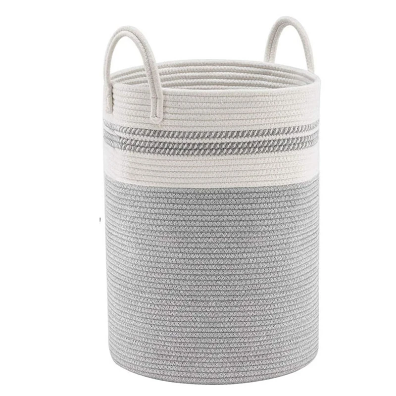 HOT-Laundry Basket With Handles,Woven Cotton Rope Laundry Basket For Dirty Clothes And Toys Bedroom Bathroom Storage Basket