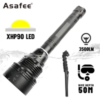 professional brightness p90 led diving flashlight underwater 50m waterproof 3500lm torch powered by 26650 battery with hand rope