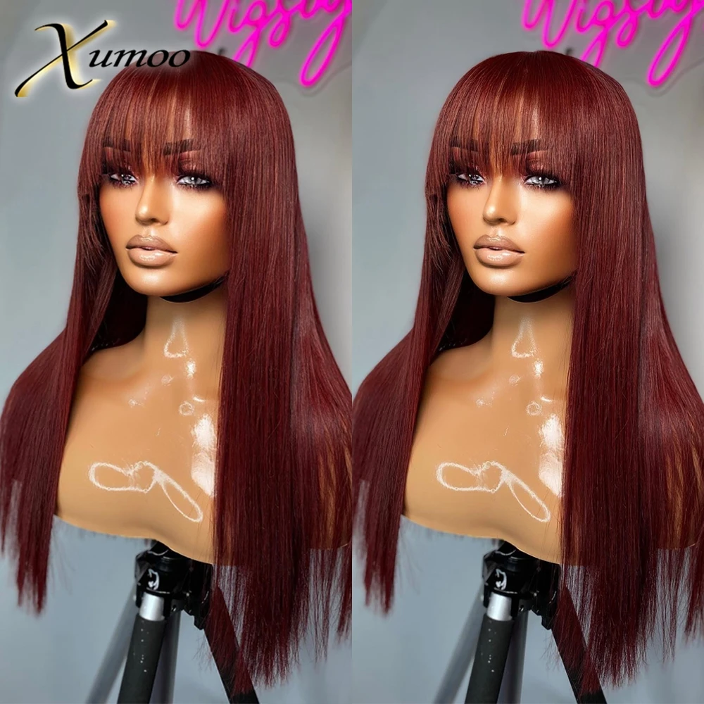 

99j Burgundy 13x4 Lace Front Human Hair Wigs With Bangs 150 Density Indian Remy Straight 4x4 Closure Wig Women 13x6 Frontal Wig