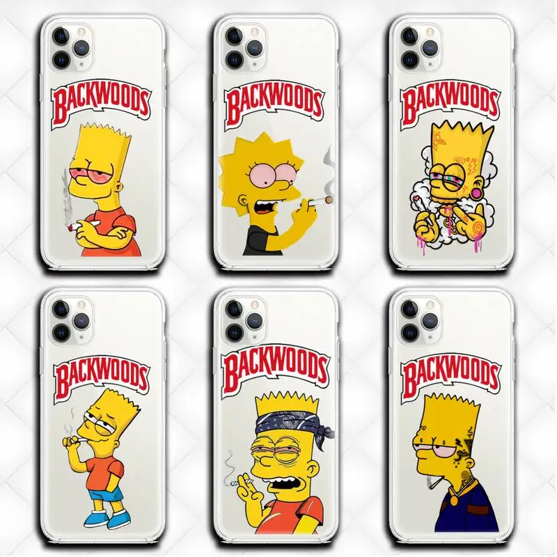 

Simpson smoking backwoods Phone Case Clear for iphone 13 12 11 Pro max mini XS 8 7 Plus X SE 2020 XR cover