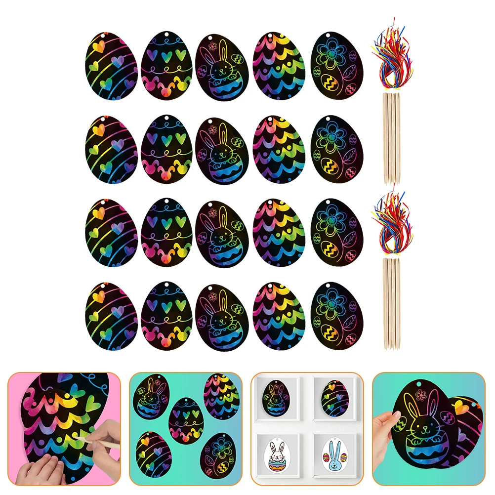 

2 Sets Easter Egg Scratch Papers DIY Easter Hanging Decor Scratch Painting Papers