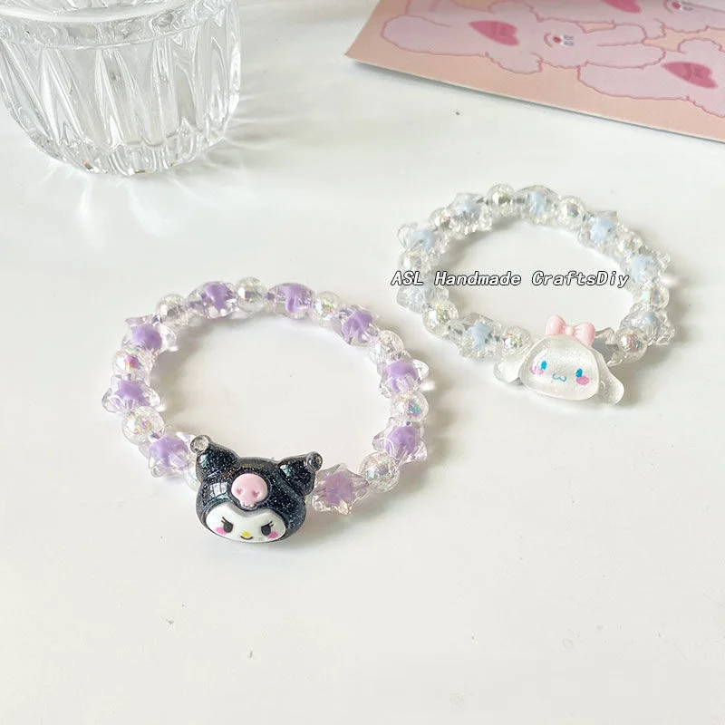 

Kawaii Kuromi Cinnamoroll Crystal Beads Bracelet Anime Melody Sanrioes Jk Sweet Headrope Bestie Girl Kids Gift Hair Accessories