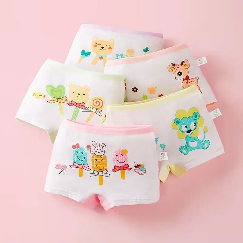 

5PC Girls Briefs Cotton Underwear Cute Designs Printing Panties Kids Breathable Soft Underpants Girls Boxer