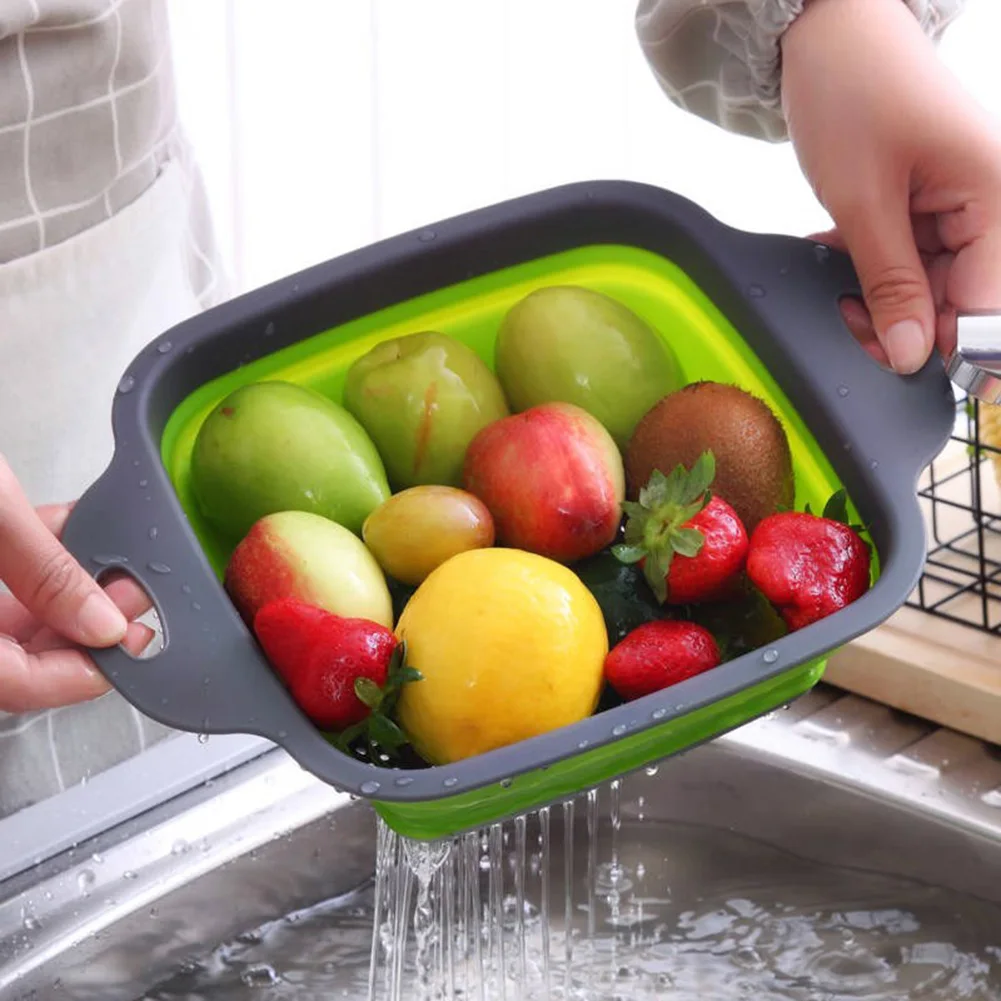 

Folding Drain Basket Silicone Fruit Vegetable Washing Basin Foldable Collapsible Strainer Kitchen Multifunctional Storage Tool