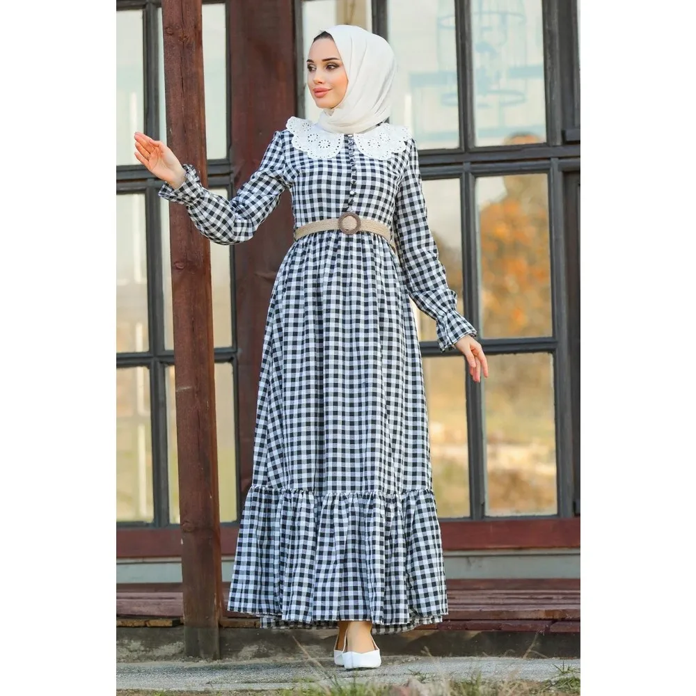 

Платье Dorlie в клетку бордового цвета, хиджаб 2711BR