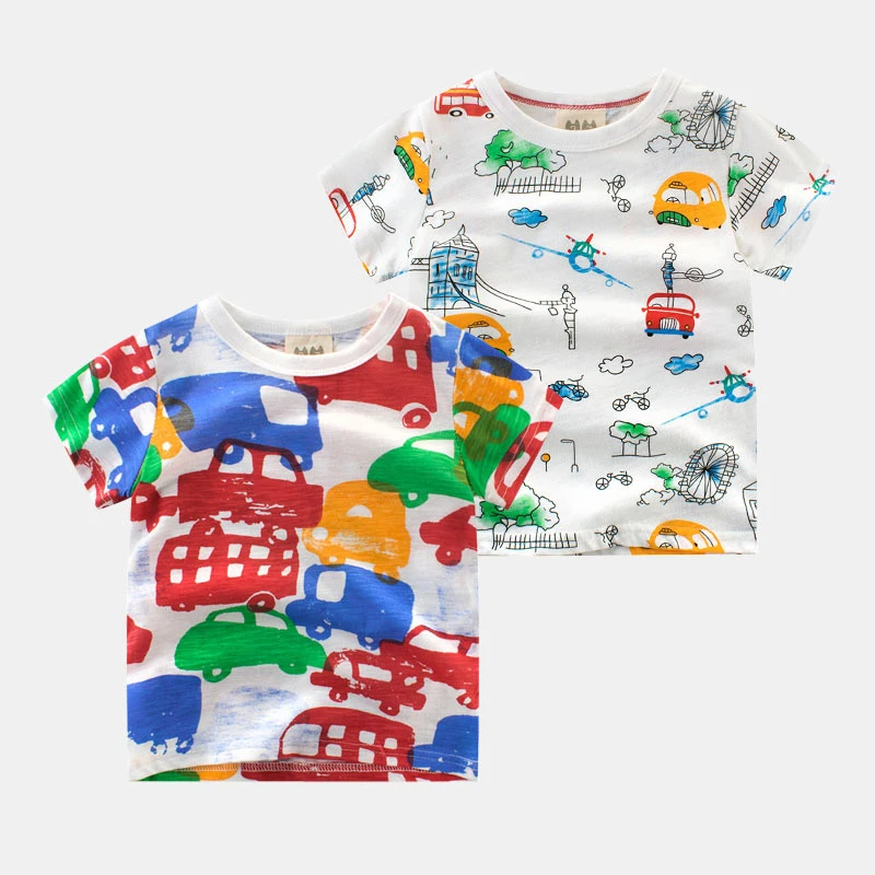 

Summer Children's Clothing 2022 Boys Short-sleeved Cotton Children's Undershirts Full Print Car Half-sleeve Girls