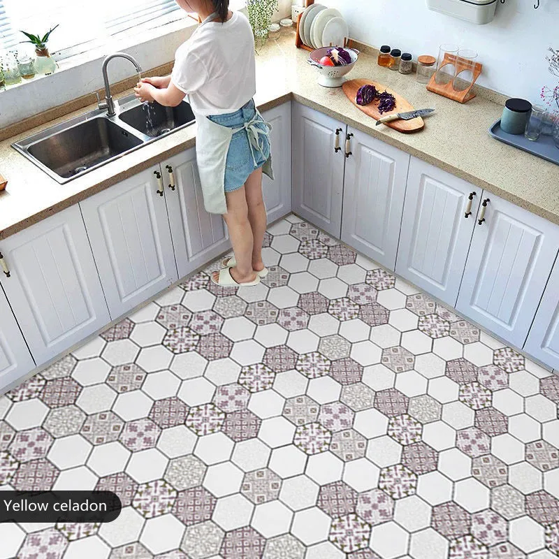 

PVC Bathroom Kitchen Floor Stickers Waterproof Self-adhesive Wallpaper Tiles Thick Contact Paper Wall Stickers Papel De Parede