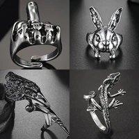new fashion vintage silver color punk rings popular retro first middle finger ring hip hop mens adjustable jewelry gift