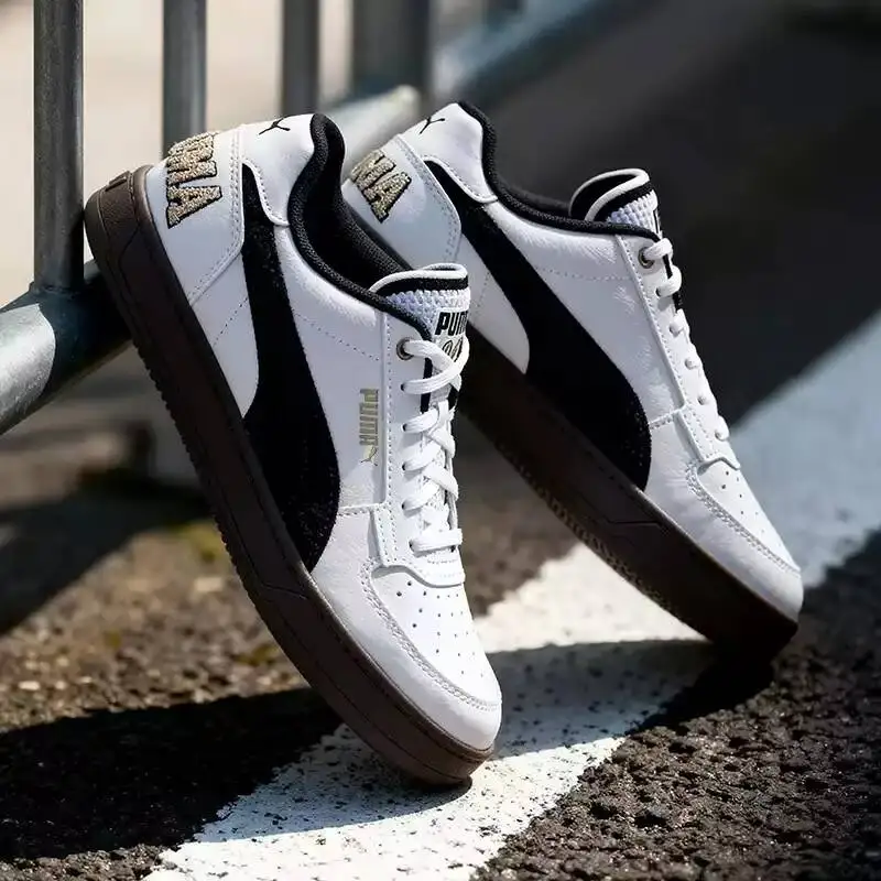 Фото Кроссовки PUMA White Black Glitter Logo Retro Low Top Skate, унисекс, с прорезиненной подошвой, повседневные, модные, 395082-09 №3