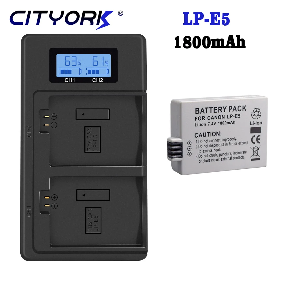 

CITYORK LPE5 LP-E5 lp e5 Camera Battery and LCD Smart Charger for Canon EOS 1000D 500D 450D Kiss X3 X2 F EOS Rebel XS XSi Rebel