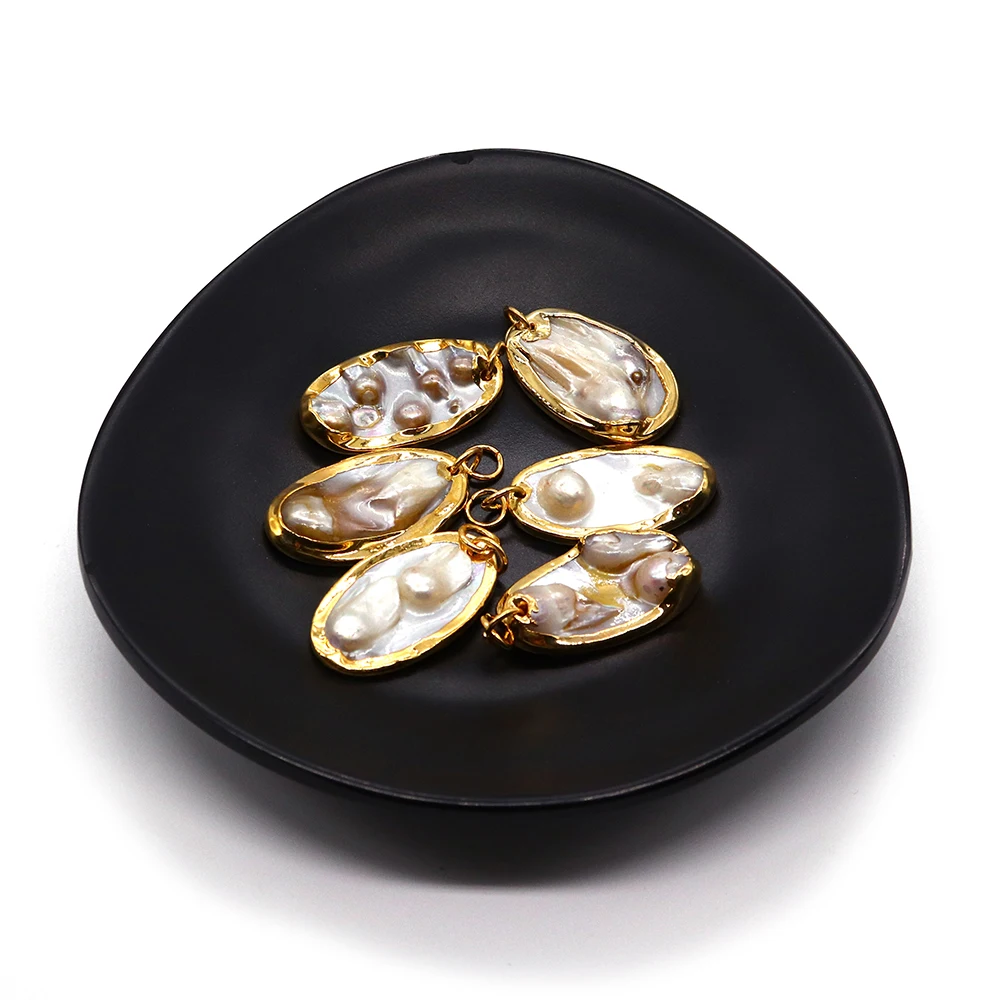 16x31 мм изысканный Овальный жемчужный кулон с гальваническим краем, пресноводная раковина, производство ювелирных изделий, кулон, ожерелье, браслет, Подарочный Шарм