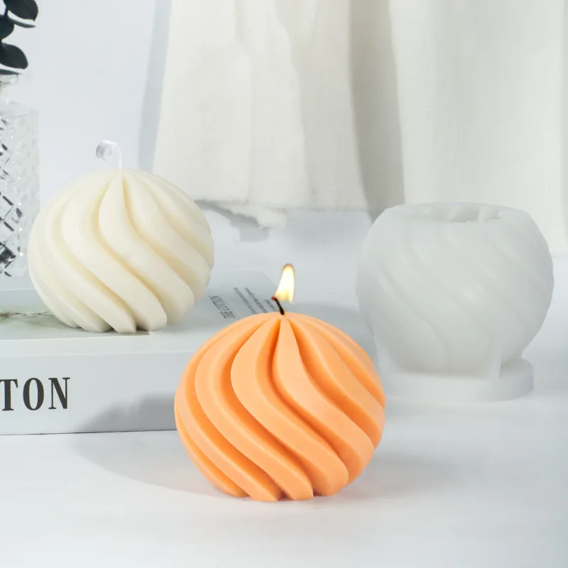 

Geometric Spiral Ball Candle Silicone Mould Simple Scented Candle Gypsum Silicone Mould DIY Candle Mould Candle Making Supplies