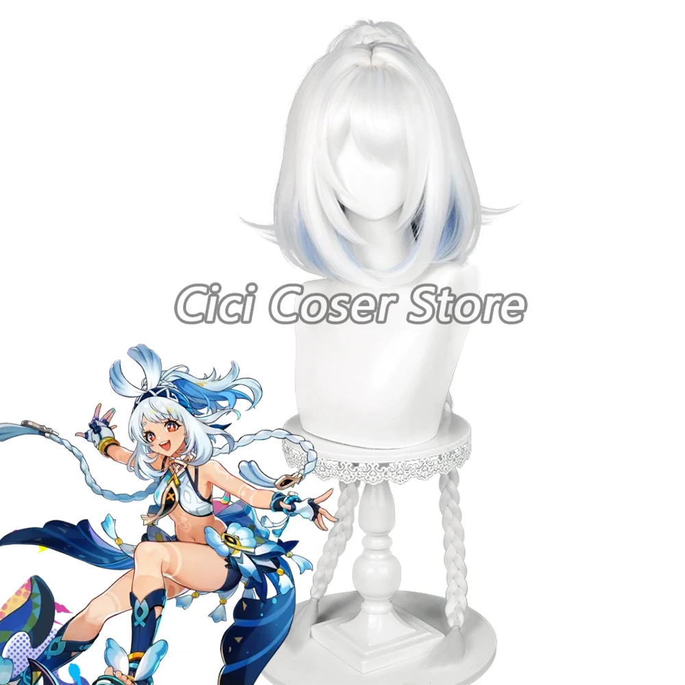 Парик для косплея Genshin Impact Mualani термостойкие парики из волос серебристые белые