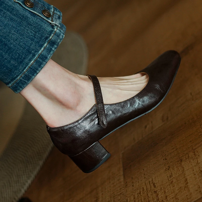 Женские туфли-лодочки из овчины женские туфли Мэри Джейн во французском стиле с