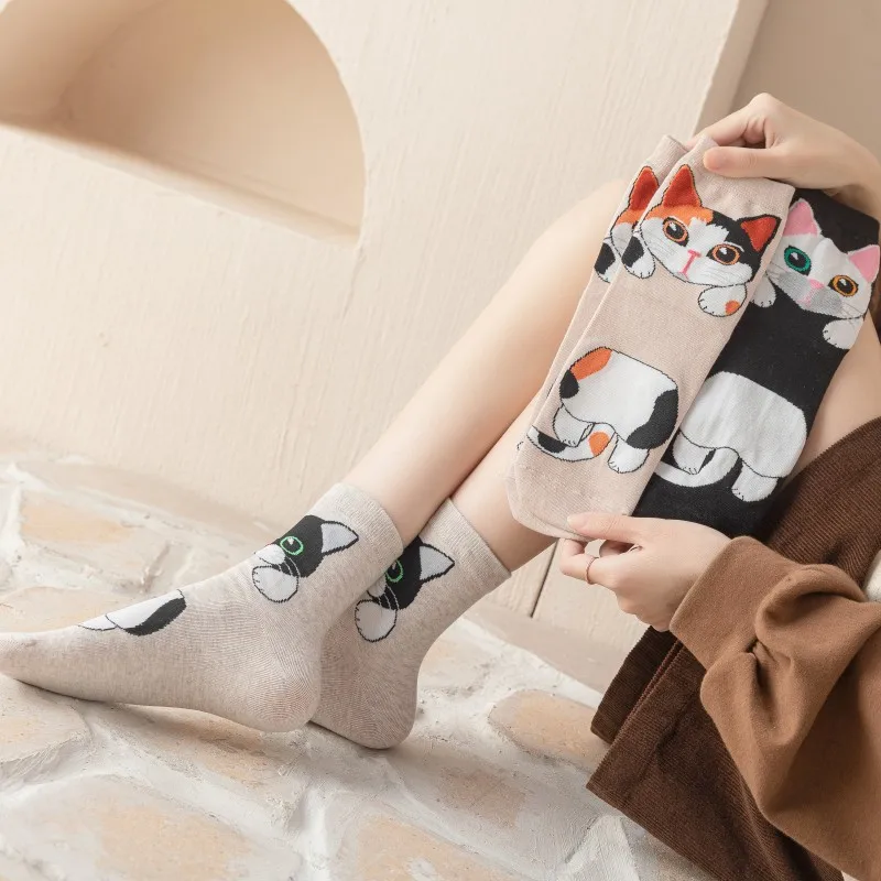 Cute Lucky Cat Spring and Autumn Socks Children's Mid tube Socks Summer Ins Fashion Cartoon Socks Butt Cat
