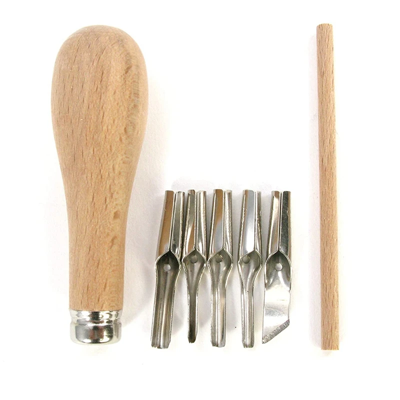 Lino Block Cutting Rubber Stamp Carving Tools With 5 Blade Wood Handle Printmaking Set |