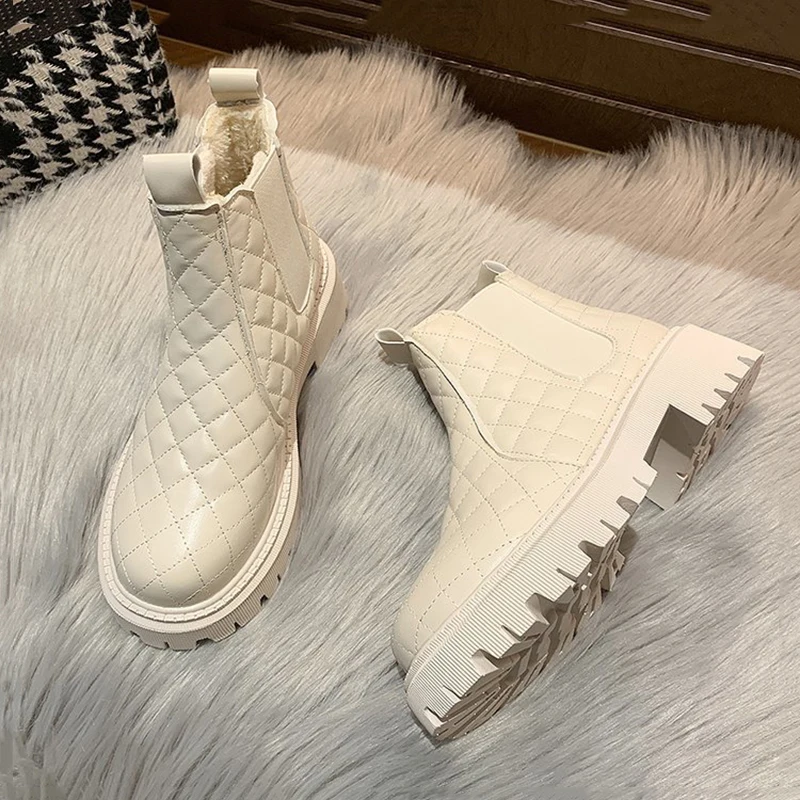 

Ботинки на массивной подошве, женская зимняя обувь, ботильоны из искусственной кожи, ботинки в клетку со стразами, женские осенние модные бо...